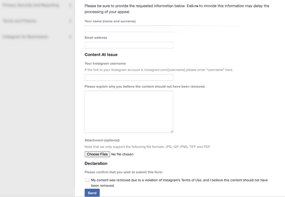 Submitting an Appeal to Instagram