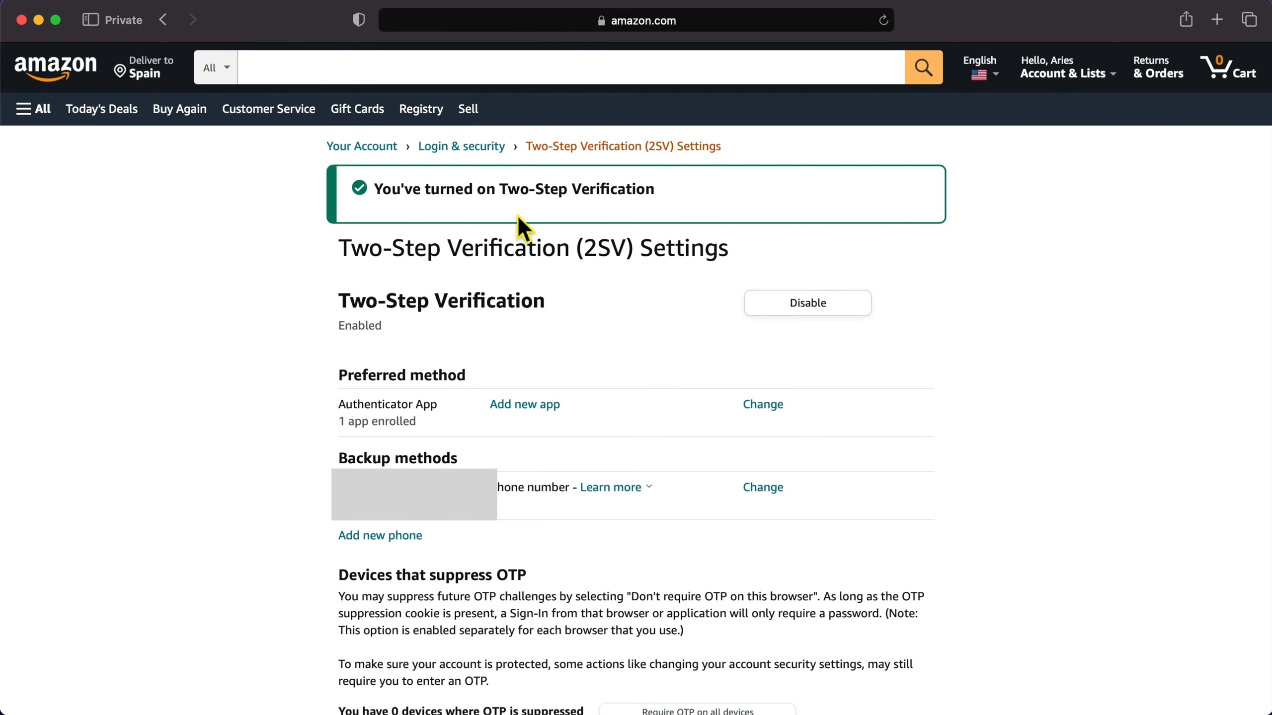 Two-Step Verification in Amazon