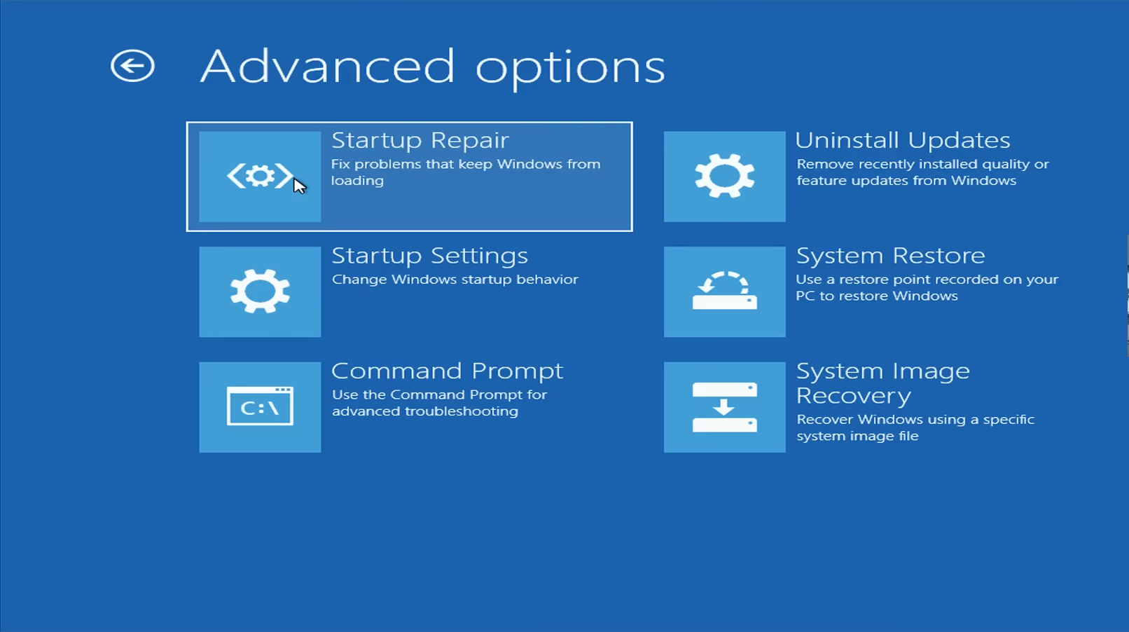 Access the Startup Repair tool in Advanced Troubleshooting